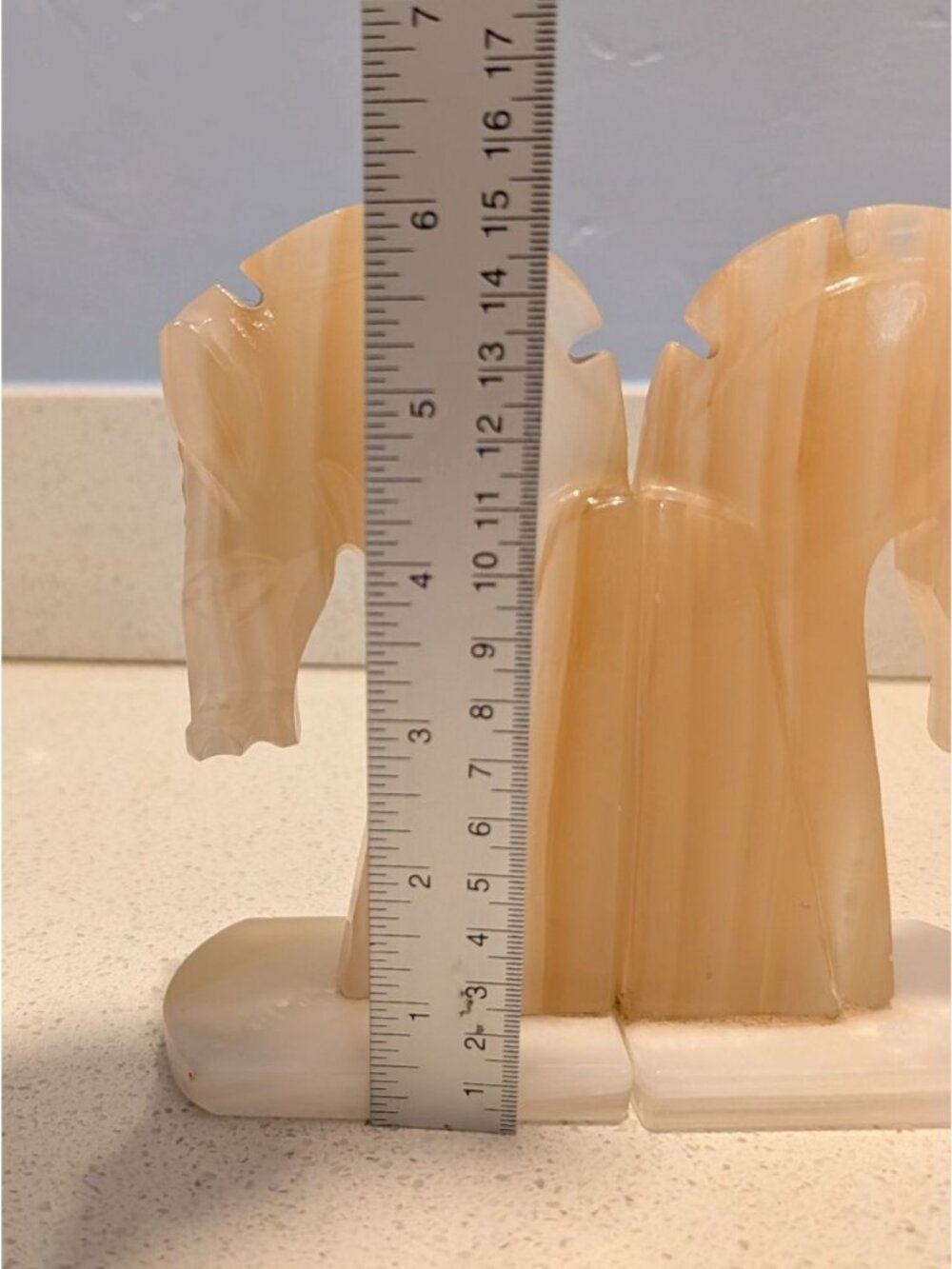 Vintage Hand-Carved Onyx Horse Head Bookends Neutral Tones Art Deco MCM library - Picture 11 of 13